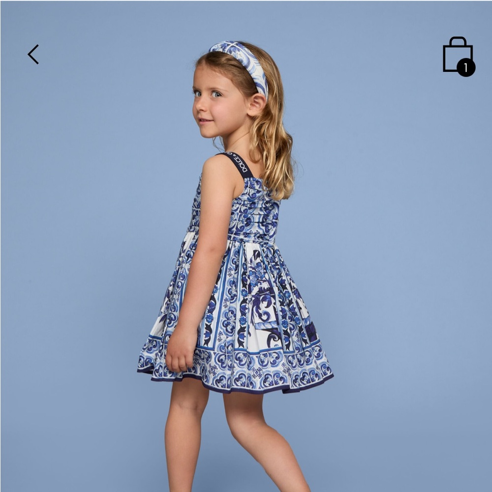 Dolce & Gabbana Kids Short majolica-print poplin dress, size 12